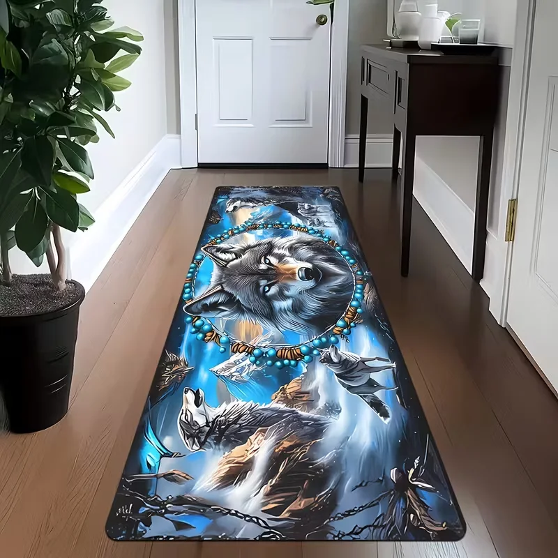 Küchenmatte mit Wolf-Motiv, rutschfest, wasserdicht, Bodenteppich für Flur, Schlafzimmer, Küche, Natur-/Fantasie-Stil, Heimdekoration, Teppich