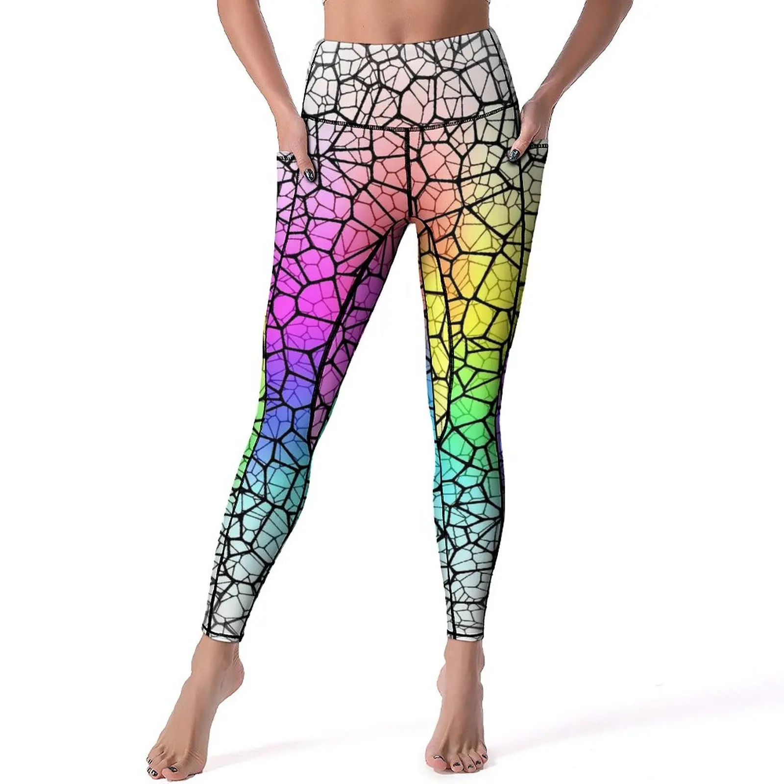 

Shallow Water Yoga Pants Sexy Rainbow Glow Print Graphic Leggings High Waist Workout Gym Leggins Novelty Quick-Dry Sports Tights