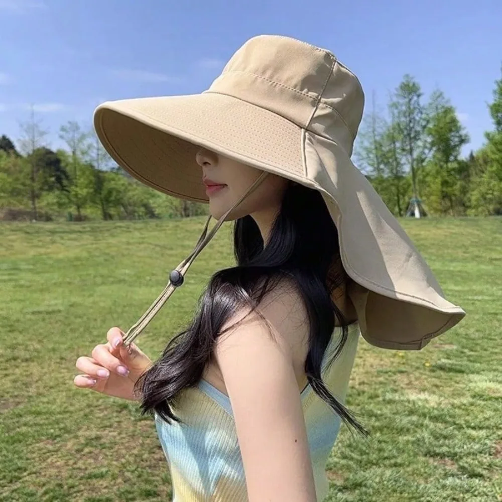 

Women's Summer Sun Hat, With Drawstring And Foldable Design, Extended Neck Protection At The Back, Wide-Brimmed Hat, Fisherman's Hat, Beach UV Protection, Suitable For Summer Beach Outdoor Camping And Fishing.