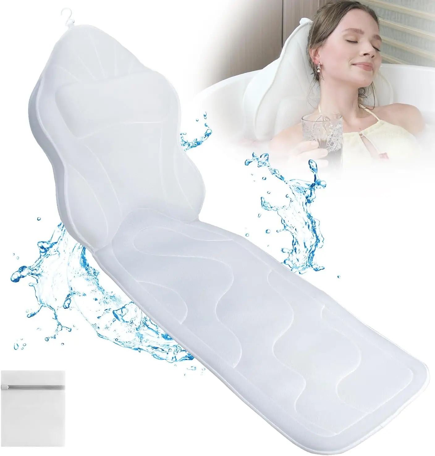 Luxury Thick Full Body Bath Pillows Mat & Cushion for Bathtub Headrest Neck Shoulder Support Comfort Relaxation