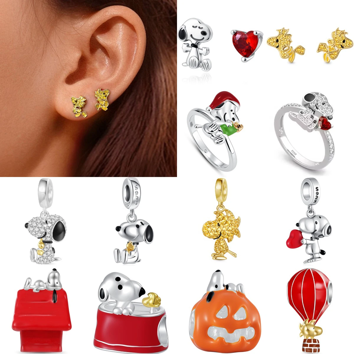 

2026 Popular 925 Silver Cartoon Anime Snoopy Charm Pendant Bead Compatible Bracelet Necklace DIY Original Women's Birthday Gift