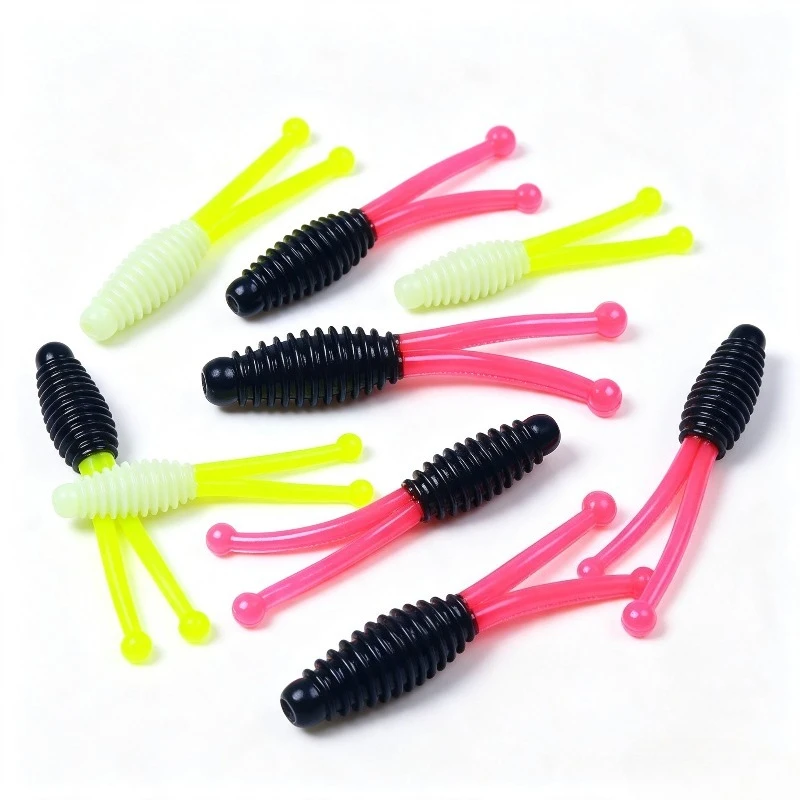20PCS/40PCS Slow Sinking Thread T-Tail Soft Lure All-Water Bait Bass Perch Culter Snakehead Drop Shot Texas Jig Head Universal