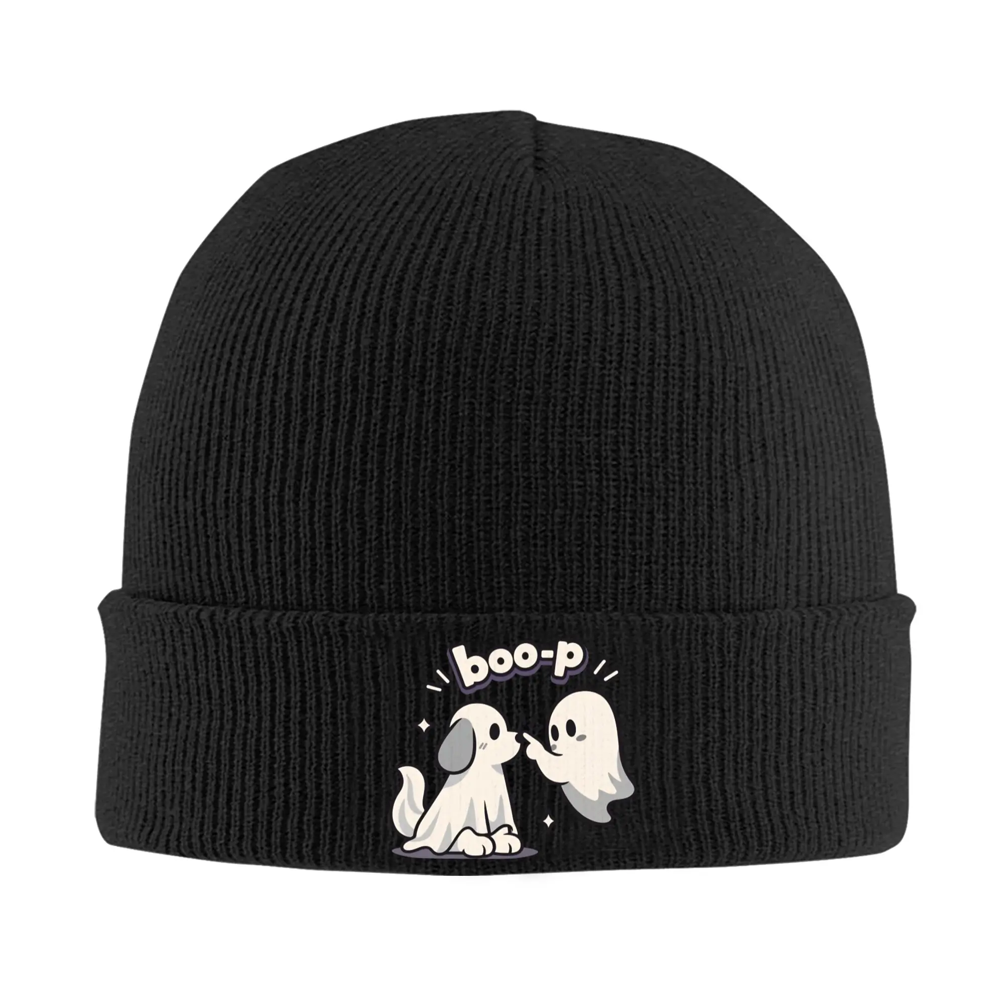 Ghost Dog Boo p Oversized Knit Hat  Beanie Hats Outdoor Sport Elastic Men Women Unisex Bonnet Hats Spring Design Trendy Caps