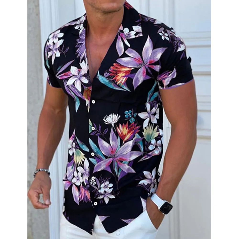 Men\'s Shirt Button Summer Floral Shirts for Men Street 3d Print Plus Size Hawaiian Shirts Beach Breathable Short Sleeve