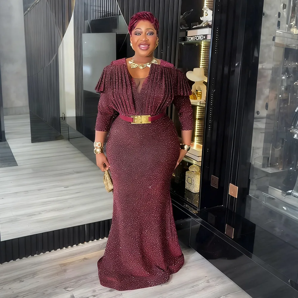 

African Party Dresses for Women Elegant Turkey Muslim Wedding Evening Gown Plus Size Dashiki Diamond Sexy Bodycon Long Dress