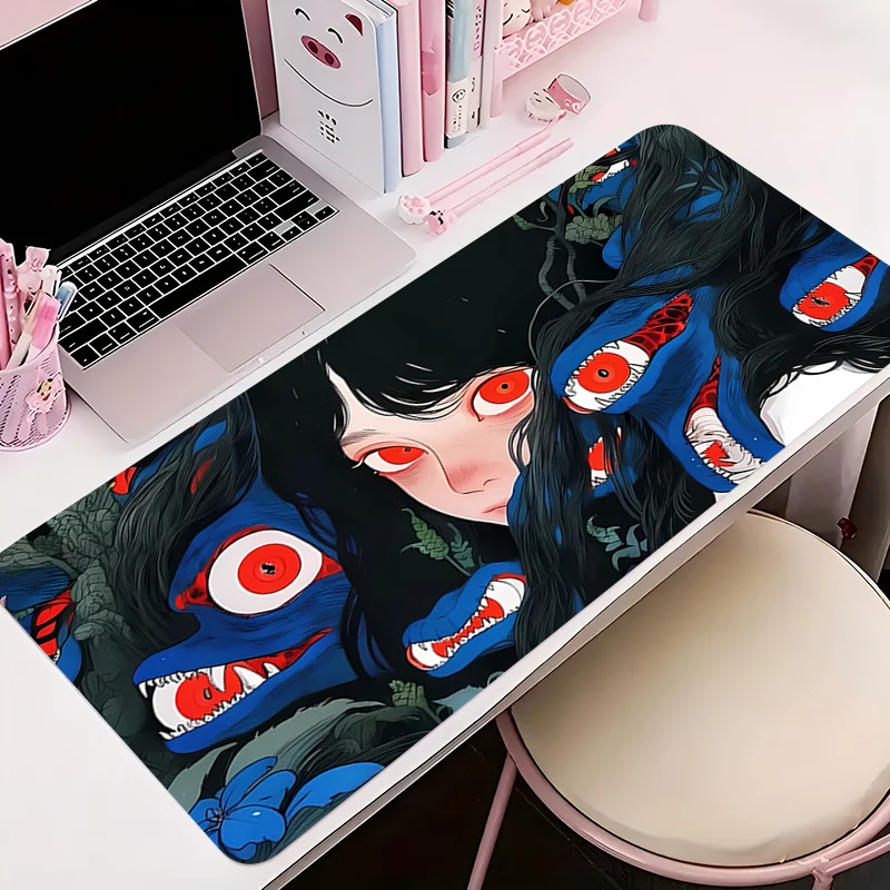 Mouse pad gamer antiderrapante diabo oni máscara anime tapete de mesa jogos acessórios para pc tablet grande hd mousepad teclado estendido