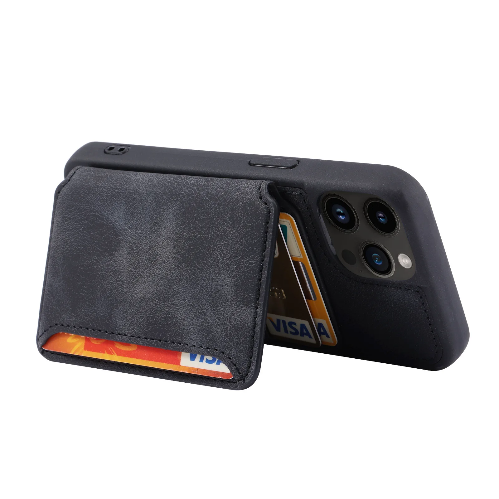 Funda de cuero de lujo con bolsillo para tarjeta de teléfono, carcasa trasera a prueba de golpes para iPhone 15 Pro Max 14 13 12 11 Pro Max 15 Plus