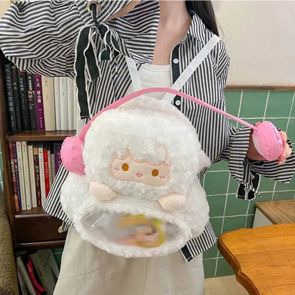 

Transparent Pocket Earphone Penguin Backpack Doll Plush Lamb Doll Itabag Large Capacity Plush Toy Animal Shoulder Bag Outdoor