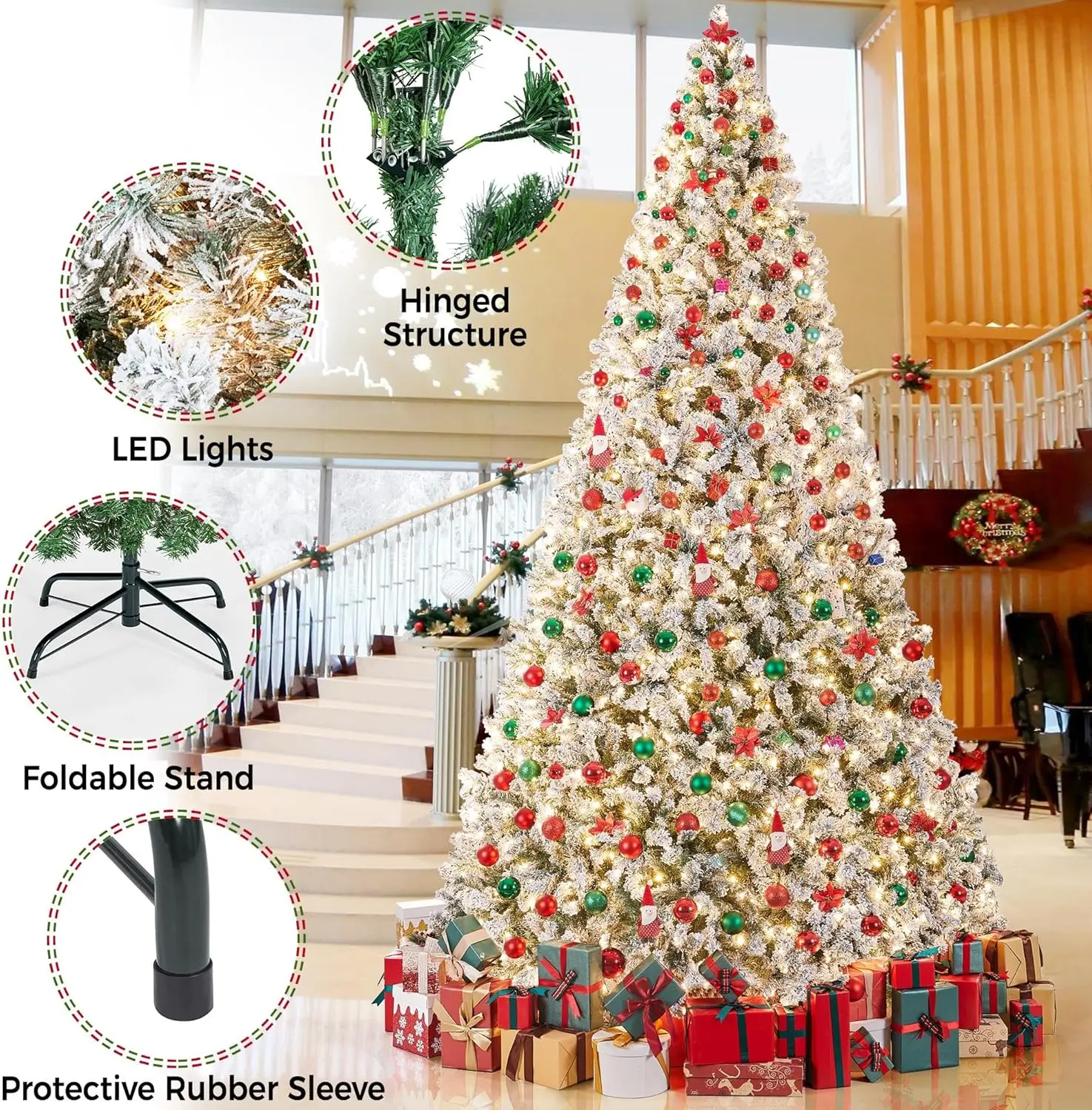 

Yaheetech 12ft Pre-lit Artificial Christmas Tree W/Incandescent Warm White Lights, Snow Flocked Full Prelighted Xmas Tree