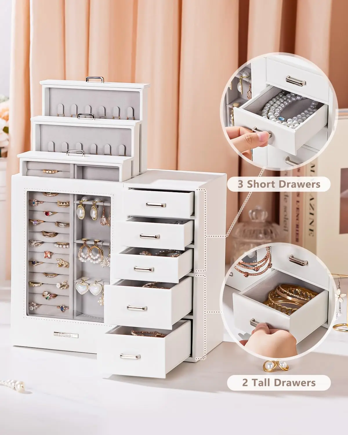 

Большая шкатулка для драгоценностей/органайзер/футляр со стеклянным окном, ящики для ожерелий, серег, колец, браслетов, часов, подарок-популярные изделия