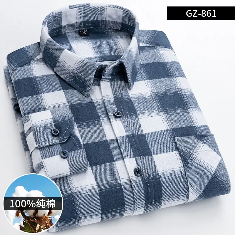 S~6XL100% Cotton Men's Long Sleeve Shirt Breathable Soft Comfortable Standard Pocket Striped Plaid Casual Fashion Men Tops