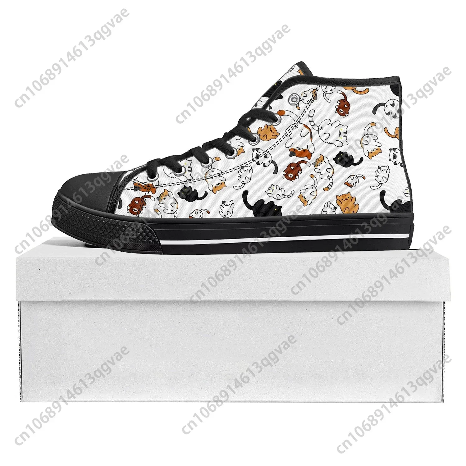 Cute Fat Cat Pet Cat High Top High Quality Sneakers Mens Womens Teenager Canvas Sneaker Casual Couple Shoes Custom Shoe Black