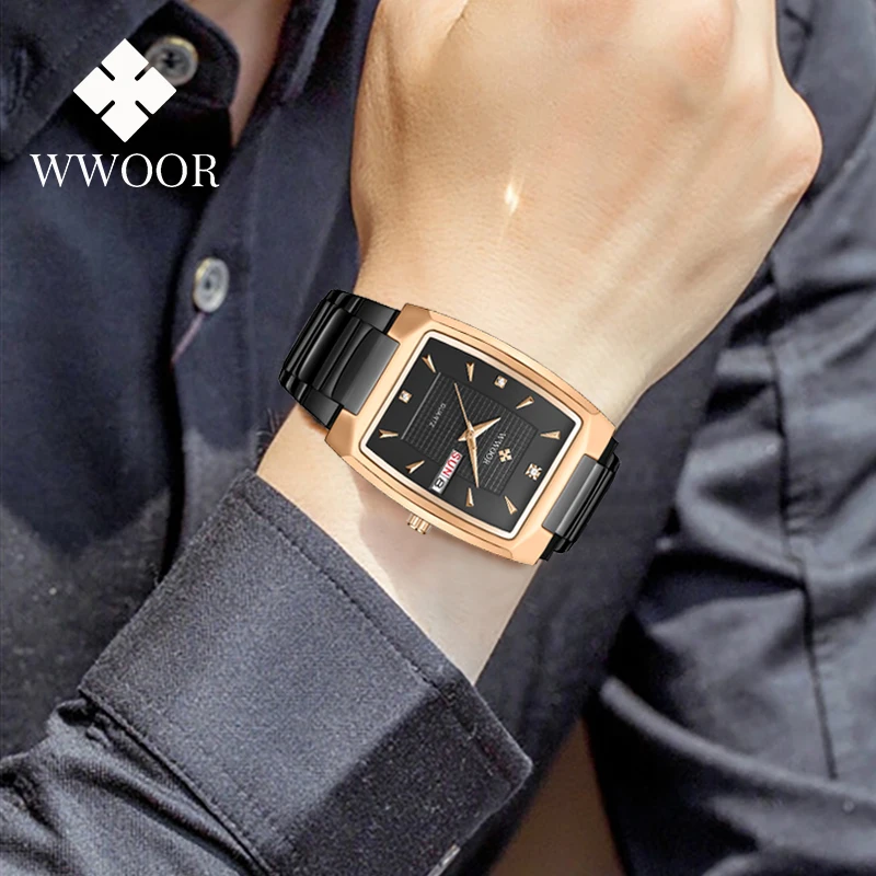 WWOOR Men Luxury Watch Stainless Steel Male Casual Clock Quartz Waterproof Sports Wristwatch Calendar Watch For Man Reloj Hombre