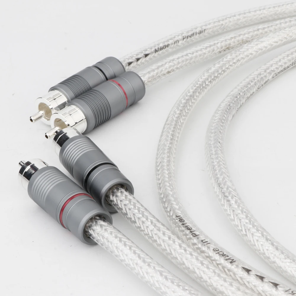 

High Quality 5N Pure Silver Rca Cable HiFi Audio Cable Interconnect Solid PSS Pure Silver Core Silver-Plated Plug cable rca