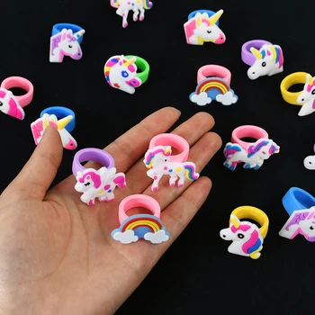 6/10 Uds. Anillo de mariposa de unicornio de dibujos animados joyería para niñas anillo de silicona juguetes para niños unicornio decoración de fiesta de cumpleaños regalos premio de relleno