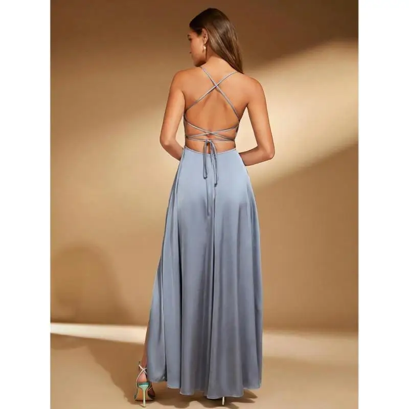 Cross Ba Strapl T-shirt Dr Pure Color Svel H-Line Clean Fit pour femme Quarter Sve Linen Blend Ci Walk Sle