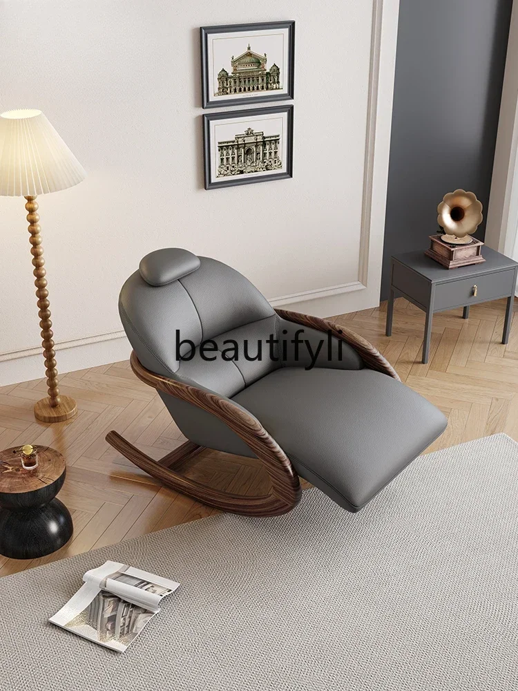 

SS Italian minimalist large ebony armrest rocking chair ecological microfiber leather leisure chair balcony single recliner