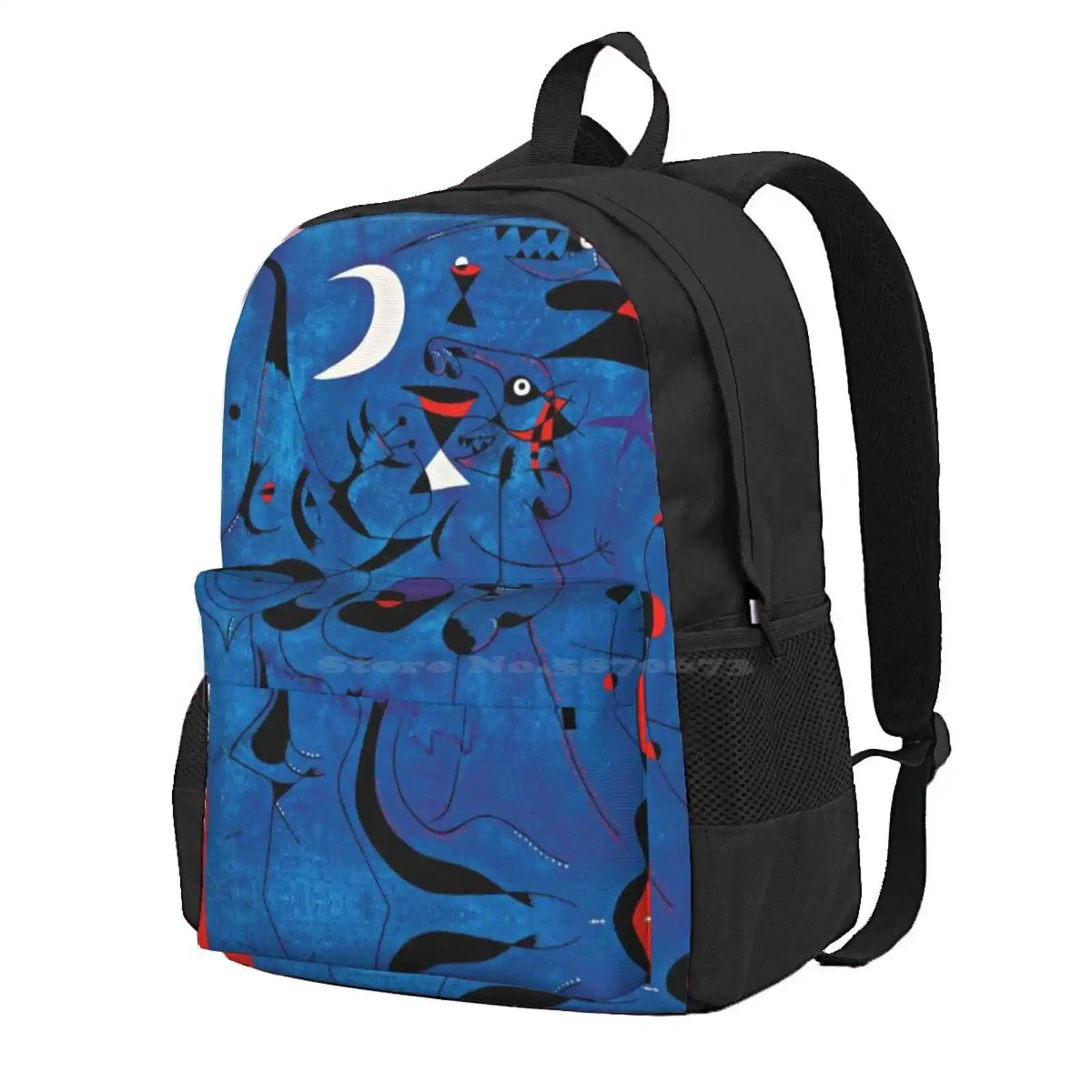 Joan Miro Red Shapes On Blue Hot Sale Schoolbag Backpack Fashion Bags Joan Miro Abstract Primary Colors Miro Art Miro Painting