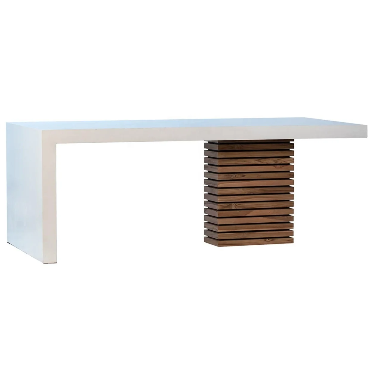 # Handmade Indoor Furniture Contemporary White Concrete Layer Solid Wood Light Weight Rectangular Dining Table