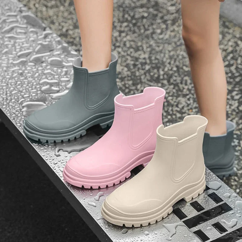 Rubber Boot for Women\'s Rain Shoes Waterproof Work Garden Galoshes Fishing Rainboots Skateboard Ankle Kitchen Shoes Footwear