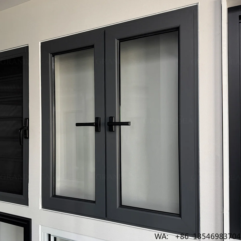 

Modern Luxury Villa Design Black Aluminum Casement Window Thermal Break Soundproof Glass Window for Residential Projects