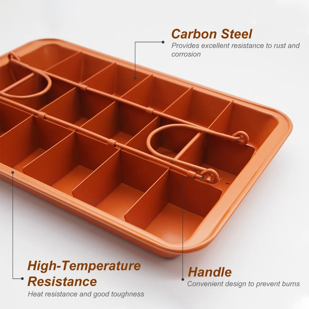 31 x 20cm Brownie Baking Tray Carbon Steel Non Stick Coating Brownie Pan with Divider Easy Release 18 Slot Square Cake Mold