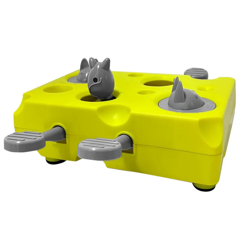 A34R Foraging Game& Interactive Cat Puzzle Feeder-Gray Lever Design, Green Base, Durable Material, Mental Stimulation