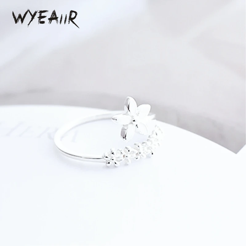 WYEAIIR 925 Sterling Silver Fresh Flower Gift Literary Resizable Opening Ring For Women Luxury Jewelry