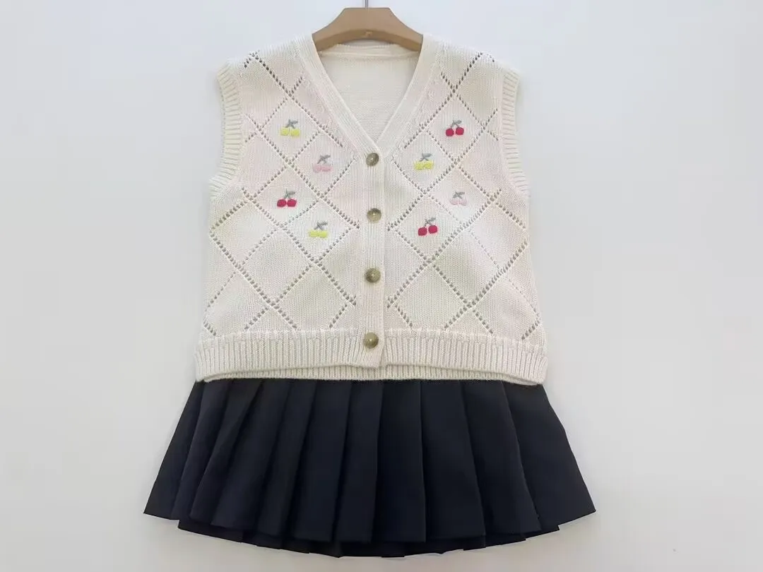 

aw24 kids sweaters and skirt clothing sets girls cute knit embroidery vest tops outwear clothing