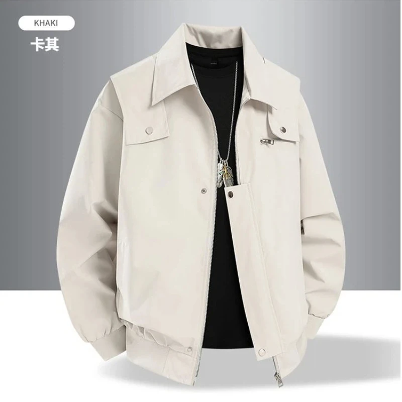 

Spring and Autumn New Jacket Men's Lapel Loose Solid Color Casual Workwear Versatile Top Jacket