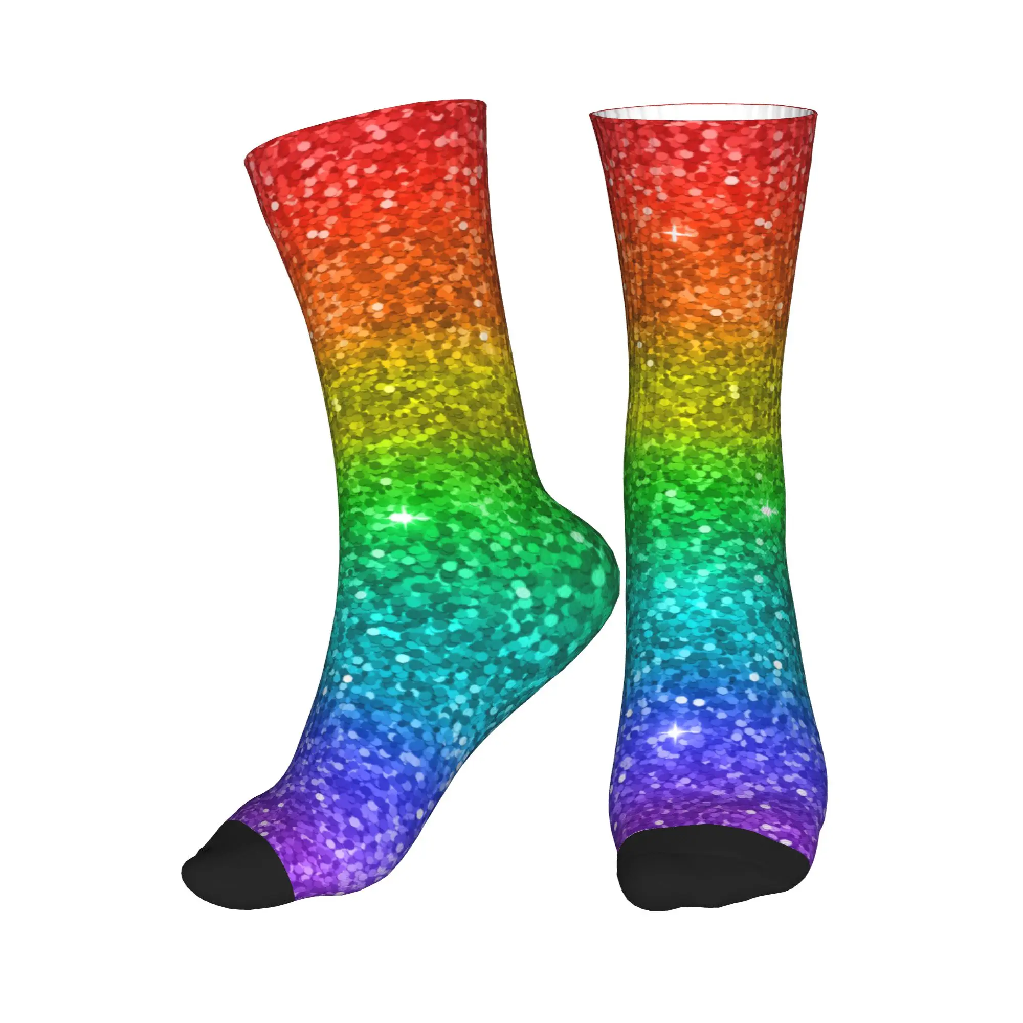 

Fun Men's Glitter Gay Pride LGBT Rainbow Flag Dress Socks Unisex Comfortable Warm 3D Printing Crew Socks