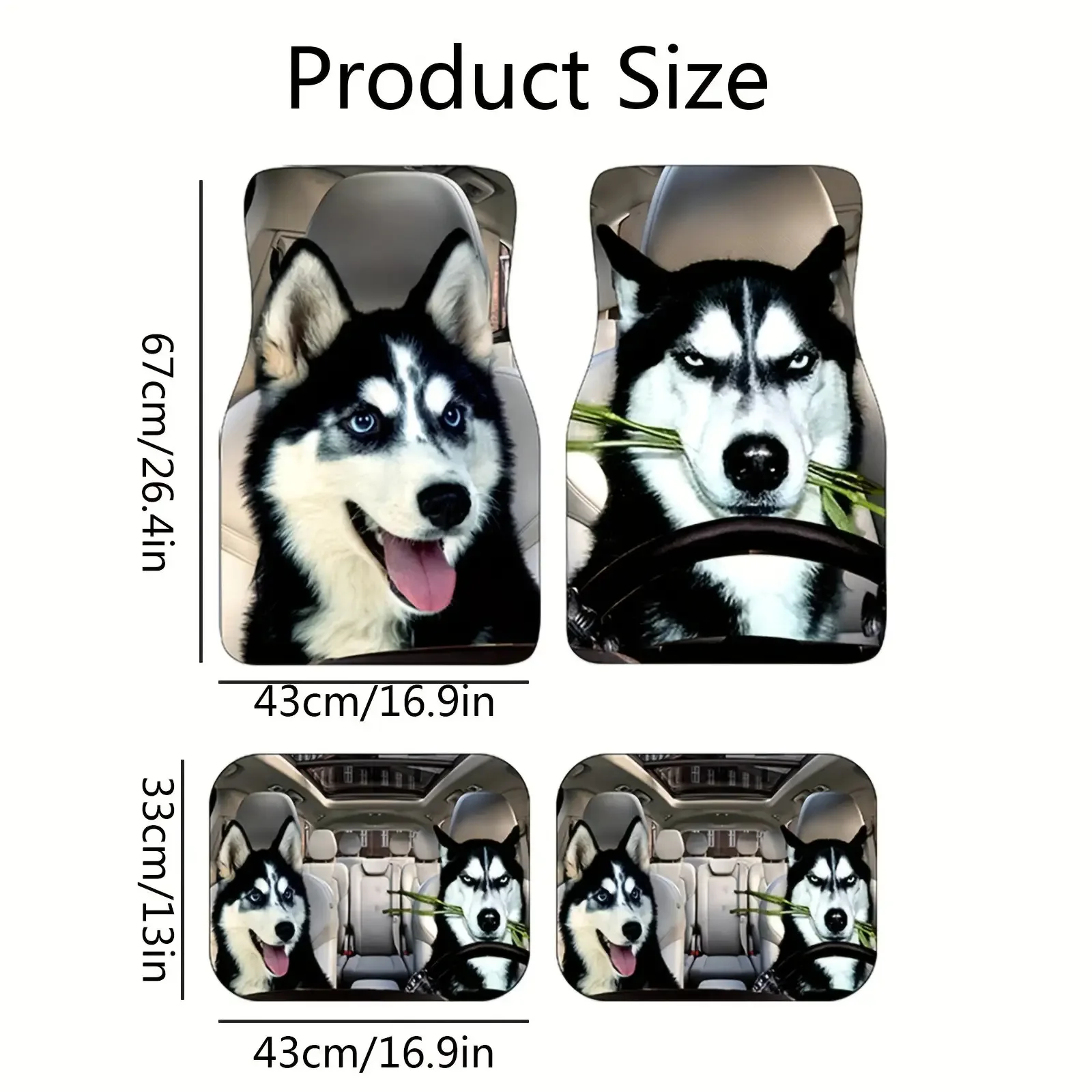 4pcs Husky-Themed Car Floor Mats- Durable All-Season Front& Rear Seat Protectors With Playful Siberian Husky Design, Non-Slip Ba