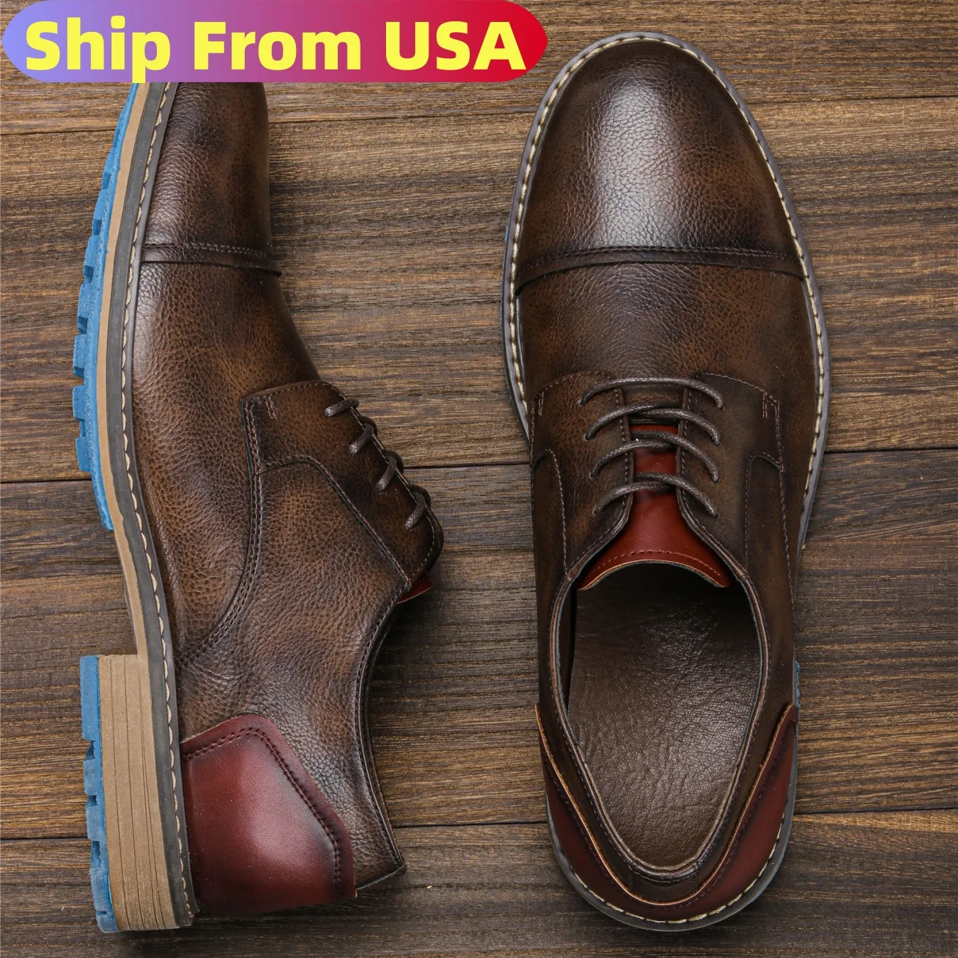 Leather Work Hat - Men's Casual Leather Shoes Cap Toe