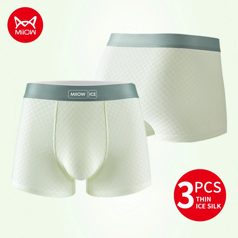 MiiOW 3Pcs Cool Ice Silk Männer Unterwäsche Boxer 7A Antibakterielle Mesh Schritt Schlüpfer der Männer Seidige Atmungsaktive Mann Boxershorts badehose
