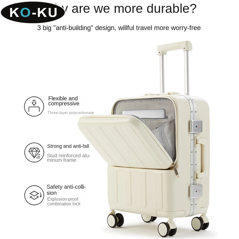 KO-KU Carry-on Suitcase Front opening 20 Inch Boarding Box Multifunctional Aluminium Frame Trolley Case Suitcase 22/24/26