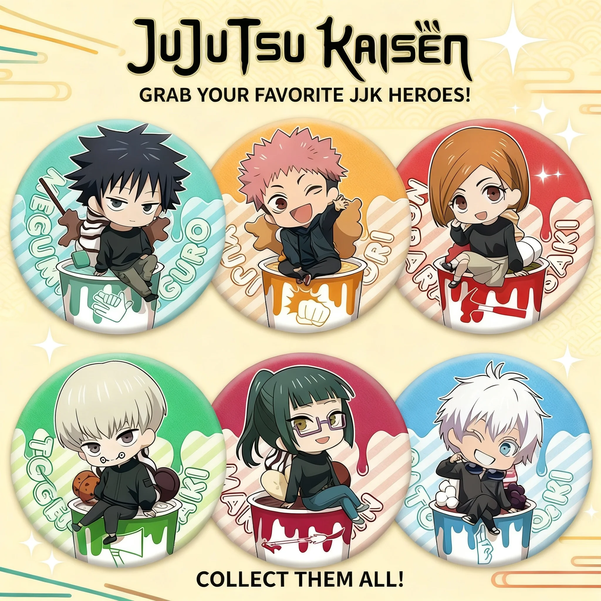 

Значок-брошь по аниме Jujutsu Kaisen: Годжо Сатору, Итадори Юдзи, 75 мм, 58 мм, Double Flash 172-179, фан-арт, коллекционный подарок, косплей