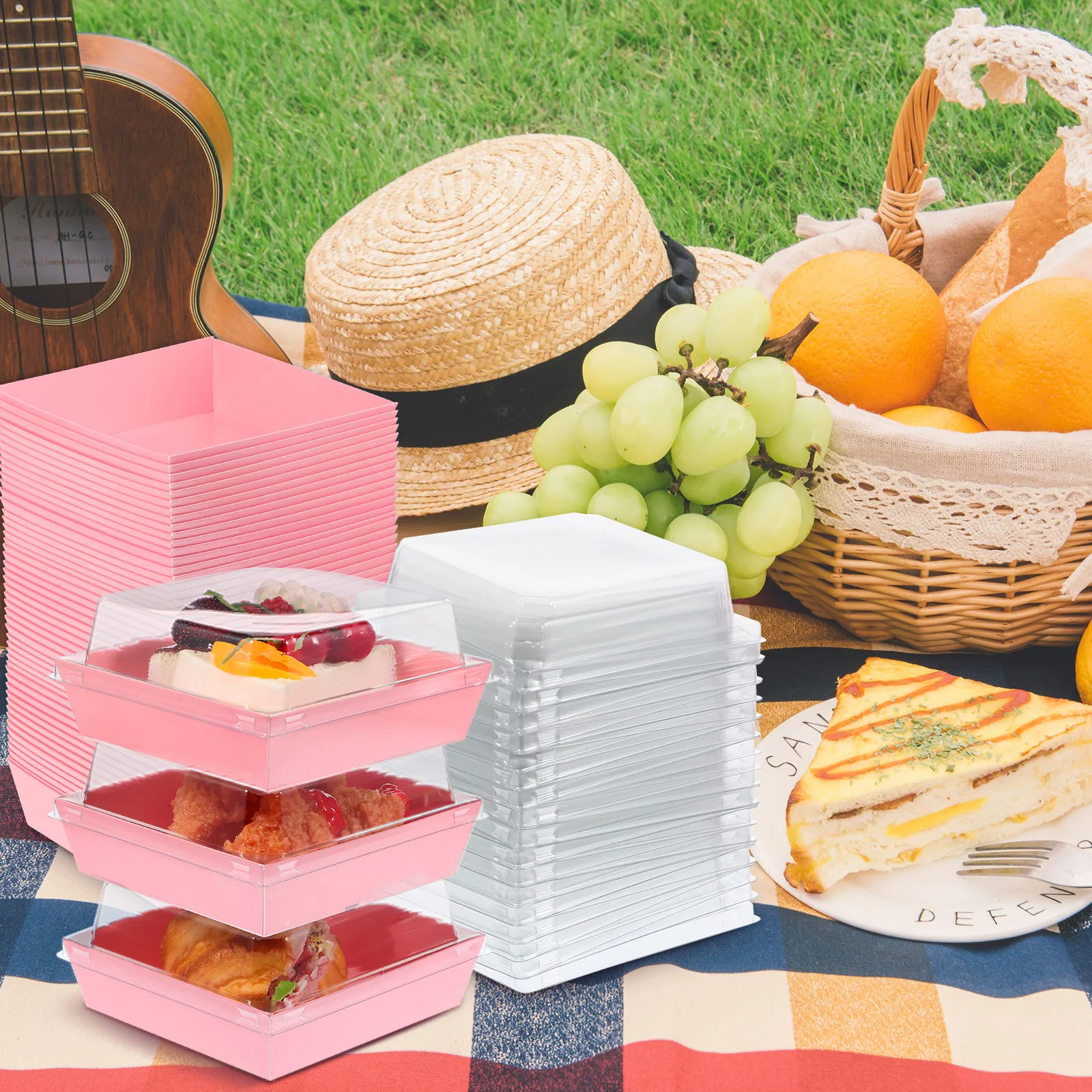 

50 Pcs Bread Box Pastry Boxes Bakery Cake Square Plastic Containers For Portions