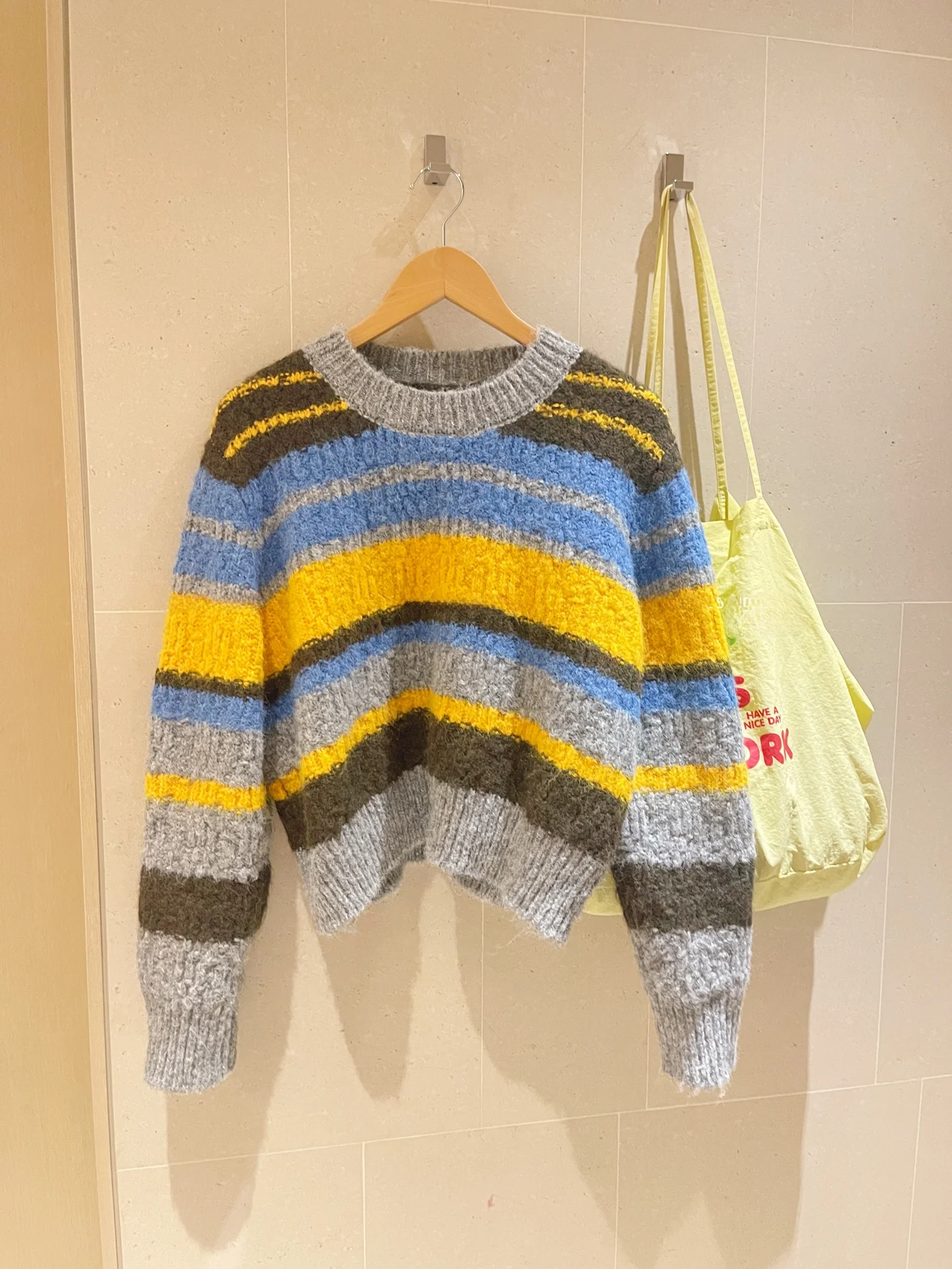 

KOGIRL Winter New Sle Korean Blogger Color Blo Striped round Ne Woolen Lazy Feel Women's Sweater Top Warm Thi Long Sl...