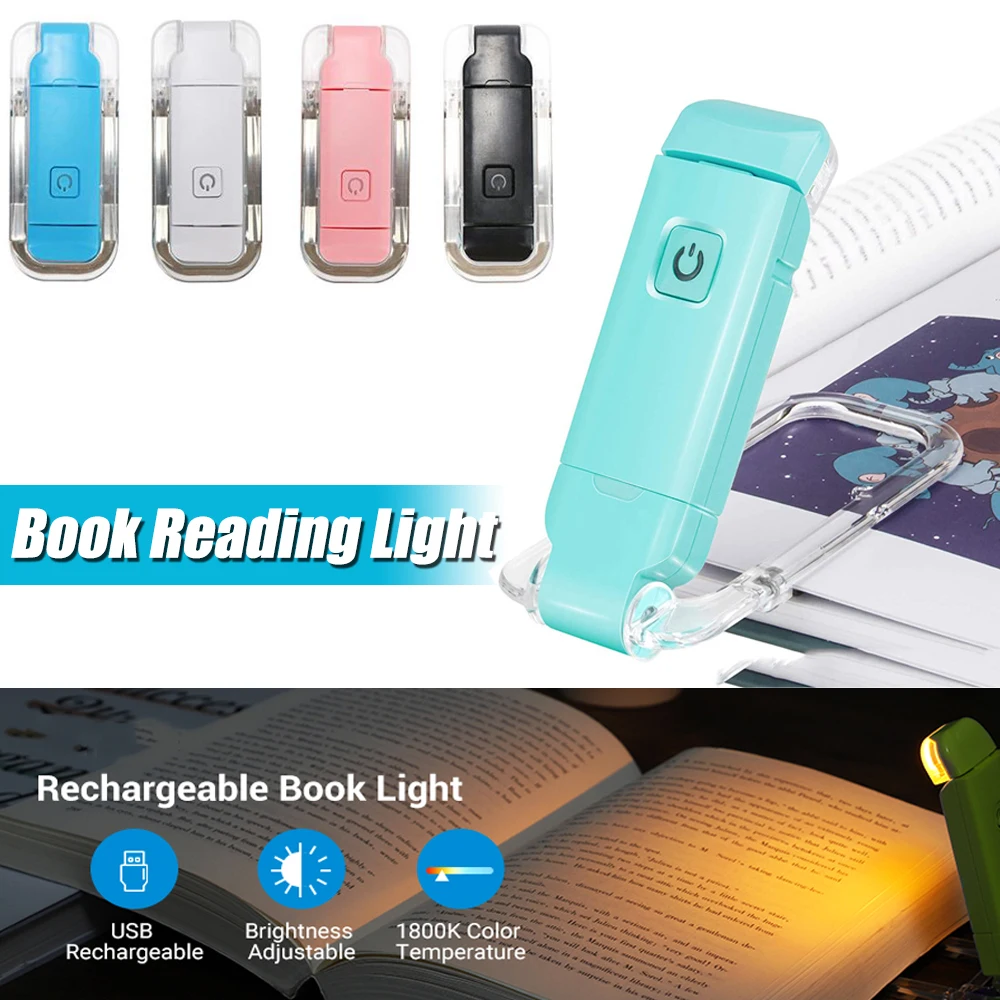 New LED Clip Book Light USB Rechargeable Book Reading Light Brightness Adjustable Eye Protection Portable Bookmark Read Light