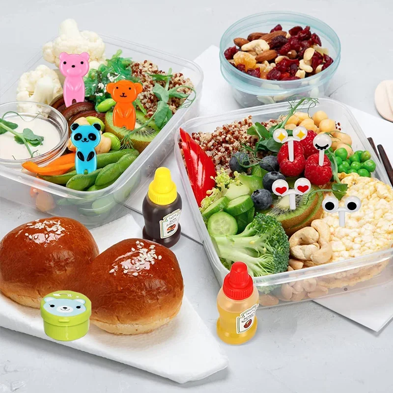 50Pcs Kids Lunch Box  Accessories Mini Condiment Bottle Salad Dressing Container Animal Food Picks for School Kids Bento Box