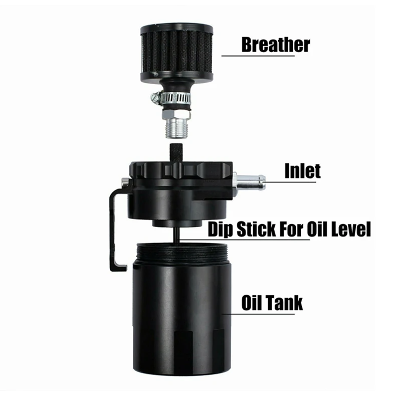 300ML Oil Catch Can Kit Universal Black Breather Baffled Aluminum Reservoir Tank