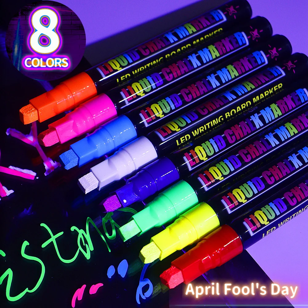 8pcs colored liquid chalk, suitable for blackboard, calendar, glass, neon pen, washable window marking paint and painting, suita