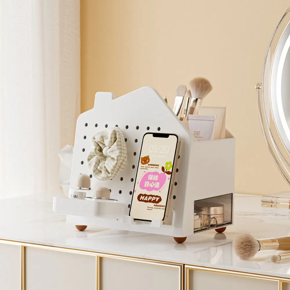 منظم سطح المكتب على شكل منزل، صندوق مناديل تخزين منزلي مثقوب، منظم قرطاسية متعدد الوظائف #2