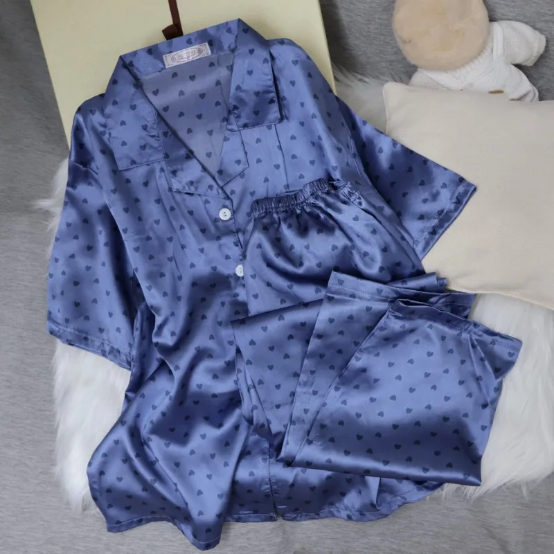 

Женский пижамный комплект с принтом «Любовь», повседневная домашняя одежда, топ с коротким рукавом и отложным воротником на пуговицах, новая модная коллекция