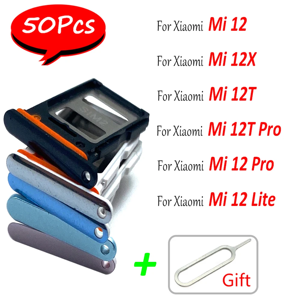 50Pcs， NEW SIM Card slot tray Chip drawer Slot Holder Adapter Socket Repair Part For Xiaomi Mi 12 Lite 12T Pro 12X Dual Card