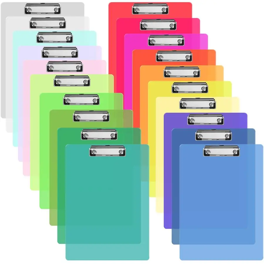 

Pcs Plastic Clipboards Bulk 20 Assorted Colors 12.5 x 9 In Clear Colored Clip Board Standard A4 Letter Size Low Profile Clipboar
