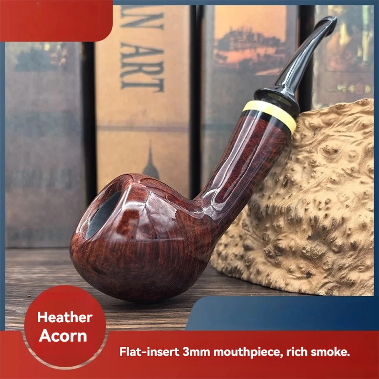 Briar Wood Acorn-shaped Tobacco Pipe | 3mm Bore & Detachable Stem | Hand-polished Smoking Pipe Gentlemen's Gift