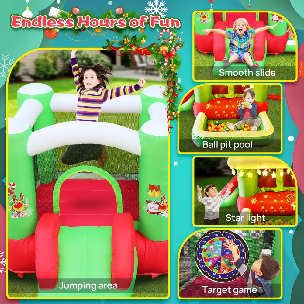 Buceo inflable Christmas Jump 'n Slide para niños Configuración completa con soplador - Área de juego de 80" x 91" - 55" de alto