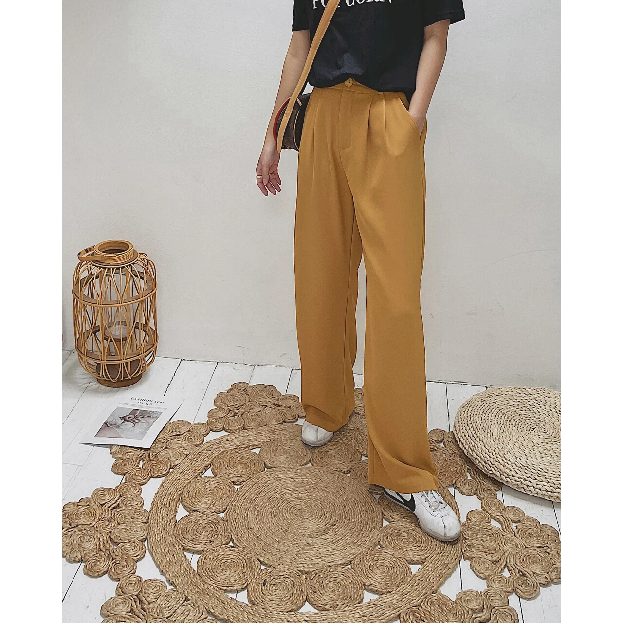 

2022 Y2k Woman Pants Cargo Clothes Trouser Suit Capri Urban Jeans Korean Fashion High Waist Wide Leg Streetwear Yellow Vintage