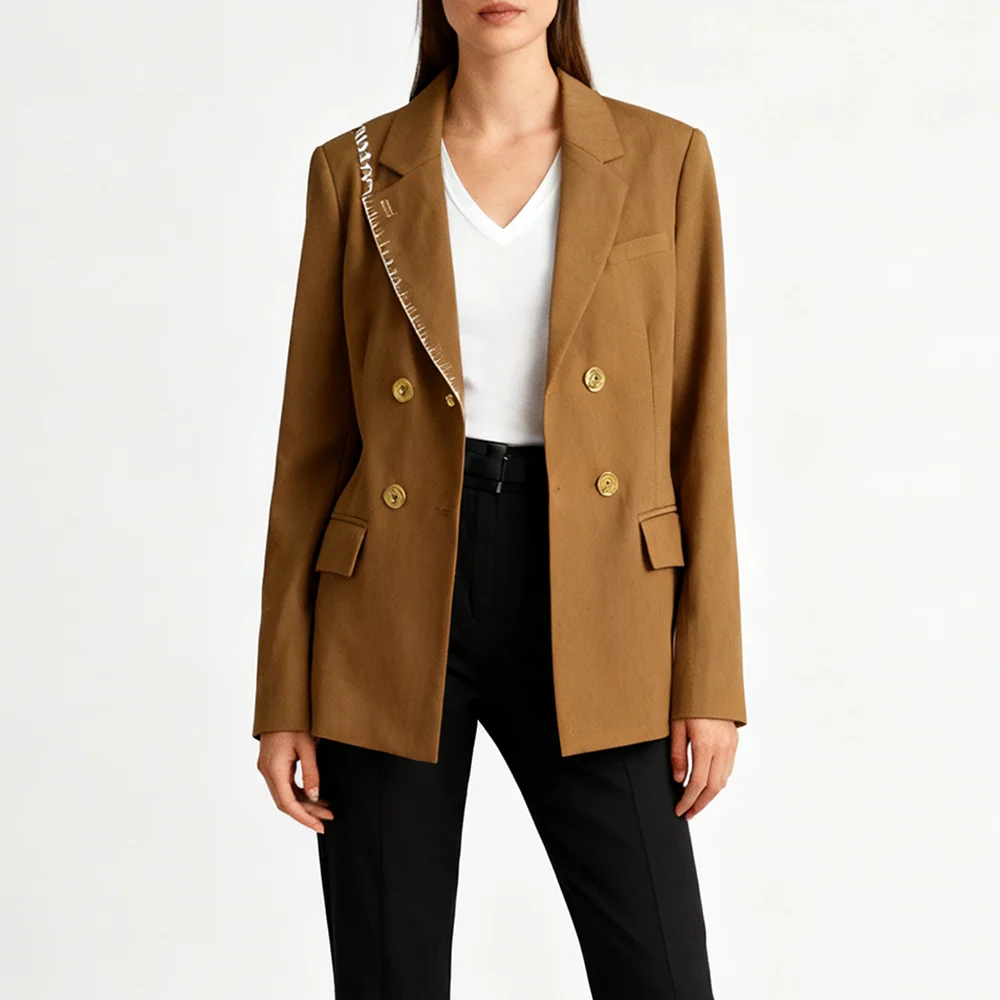 

Винтажные утягивающие однотонные пиджаки во французском стиле для женщин, темпераментное пальто с лацканами и длинными рукавами на пуговицах, женская мода, новинка